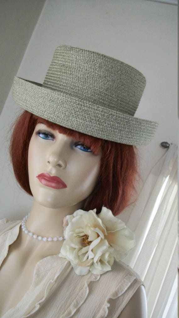 Vintage Edwardian Style Natural Straw Hat Khaki G… - image 6