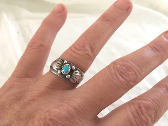 Vintage 1960s Native American Silver Feather & Tu… - image 1