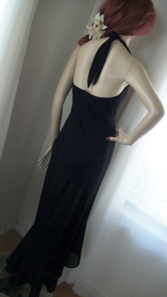 Vintage 1930s Style Goth Black Chiffon Halter Dre… - image 3