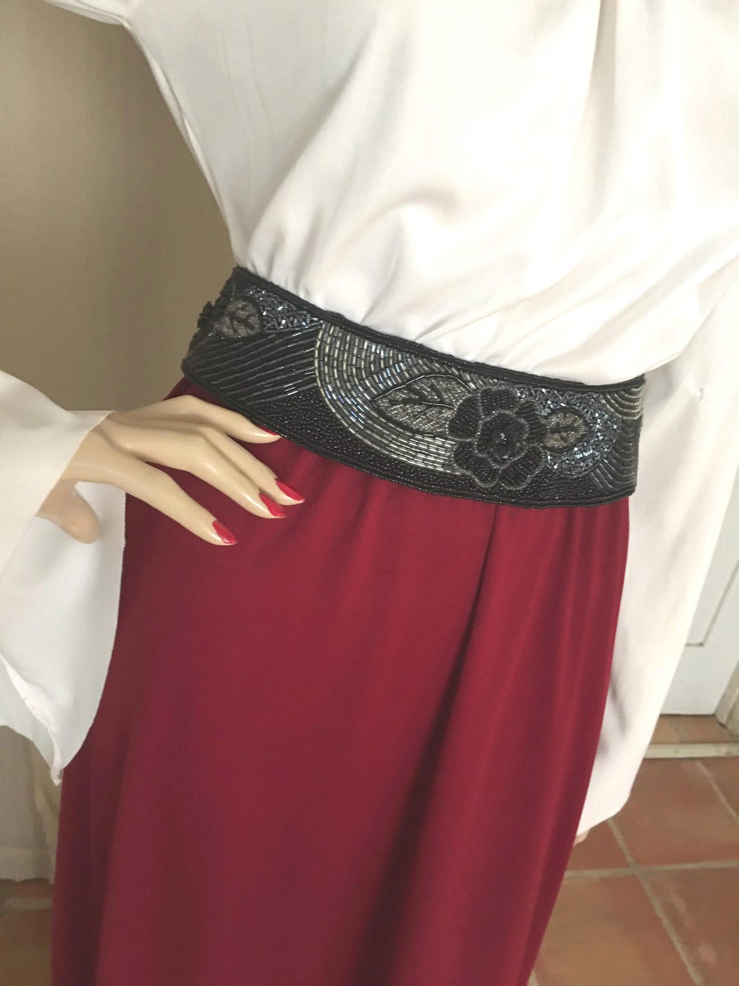Vintage Art Deco Beaded Belt: Floral Design, XS (26.5-29.5  display picture 3