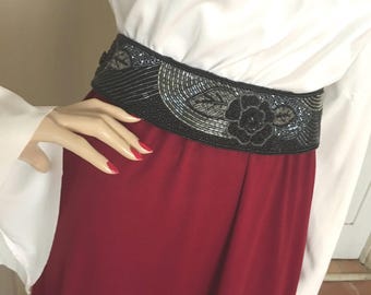 Vintage Art Deco Beaded Belt: Floral Design, XS (26.5-29.5 