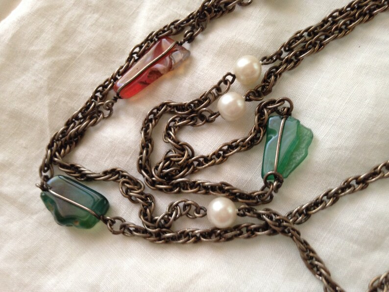 1920s Style Vintage Flapper Necklace Unique Chain and Semi Precious ...