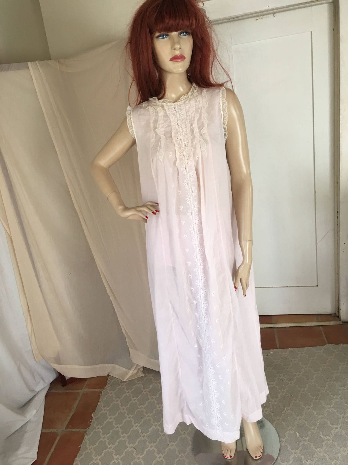 Vintage Edwardian Style Palest Pink Cotton Nightgown Character Etsy