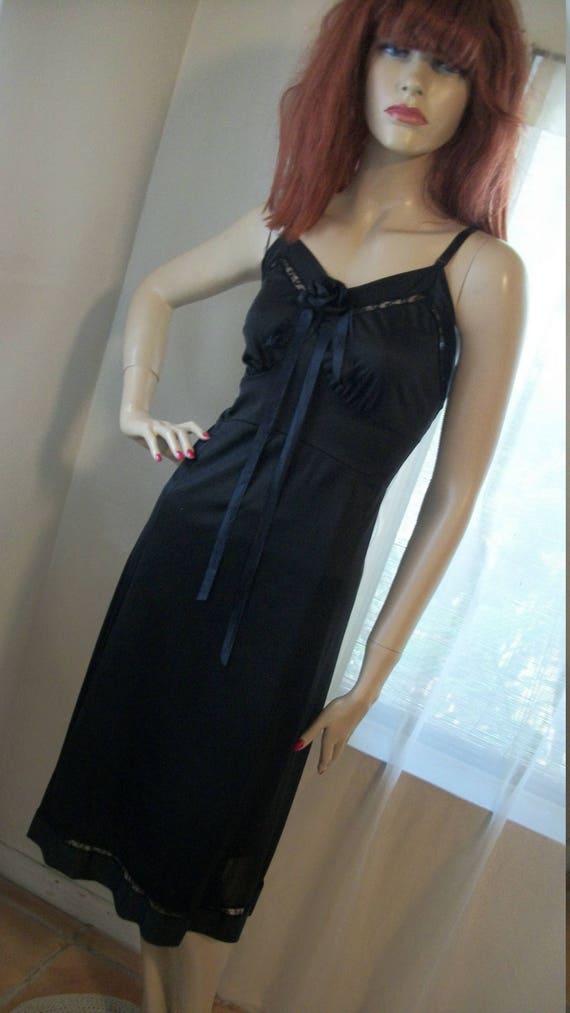 1940s 1950s Vintage Black Slip Rockabilly Goth wi… - image 1