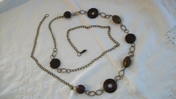 Vintage 1960s Wooden Bead and Chain Belt One Size… - image 7