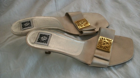 70s 80s Vintage Ann Klein Gold Lion Slip On Mules… - image 1