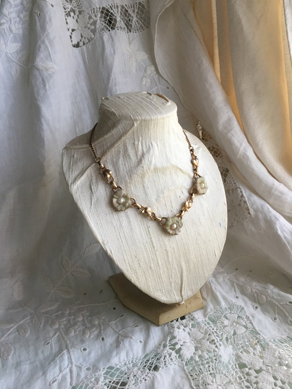 Vintage Enamel Flower Choker: 1940s Pearl Center … - image 5