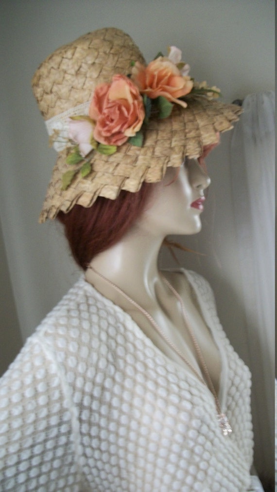 1950s Vintage Natural Straw Bucket Hat One Size F… - image 2