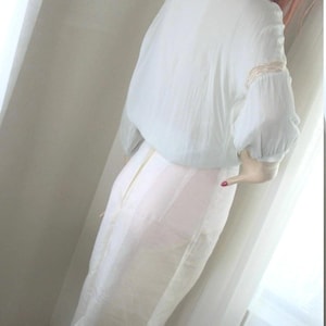 Vintage White Organza Wedding Skirt: Edwardian Art Deco Sequined Applique, Size M