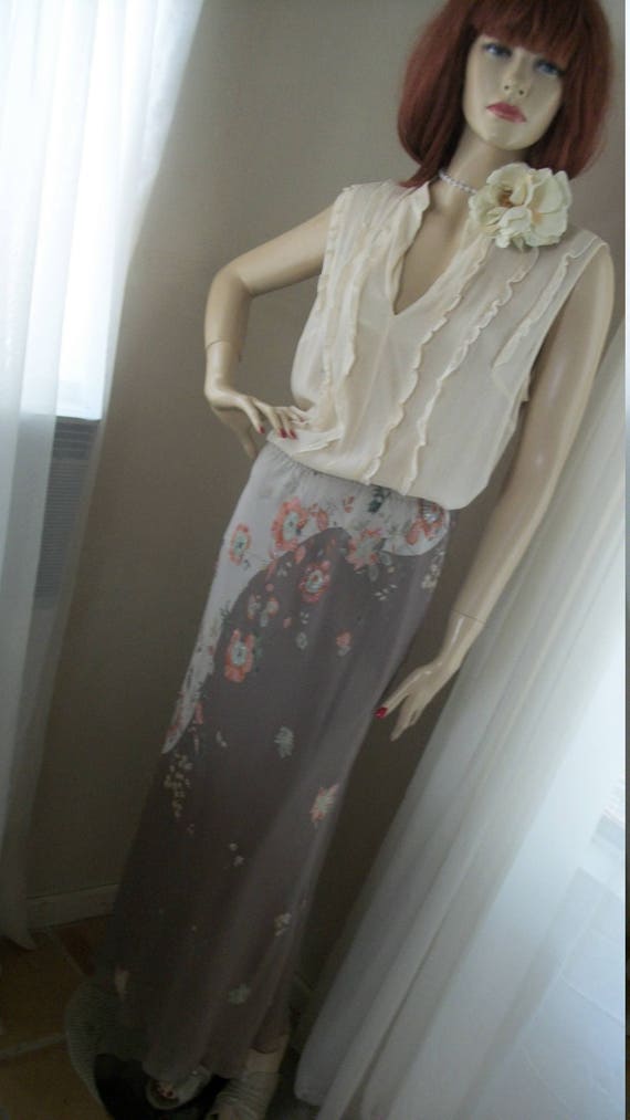 Vintage Edwardian Style Chiffon Floral Maxi Skirt… - image 8