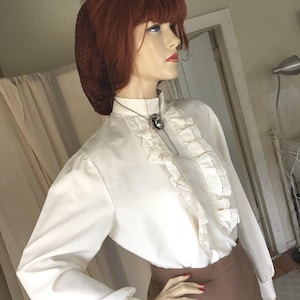 Vintage 1970s High Neck Ruffle Blouse  Size S/M Edwardian Style