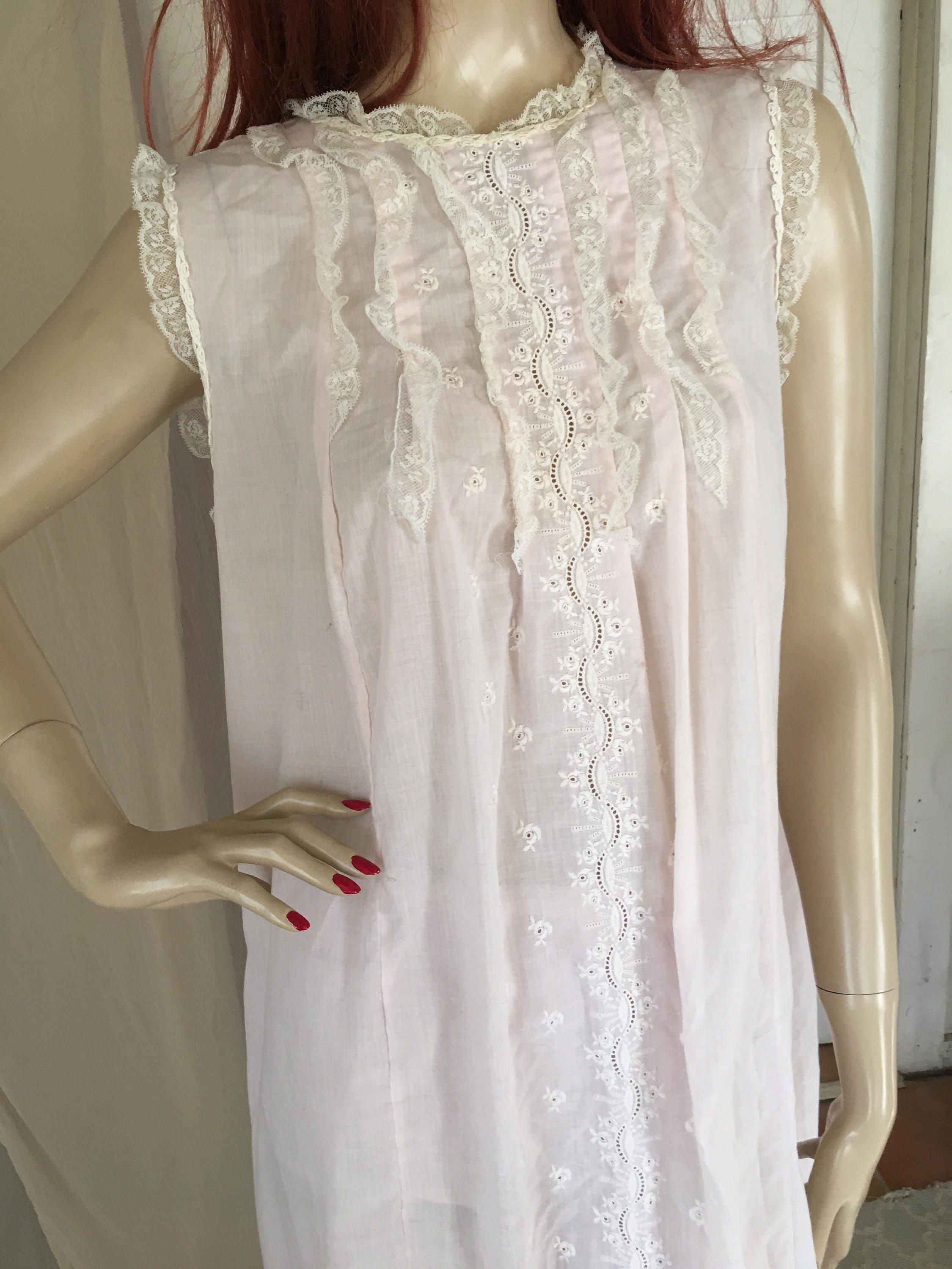Vintage Edwardian Style Palest Pink Cotton Nightgown Character - Etsy