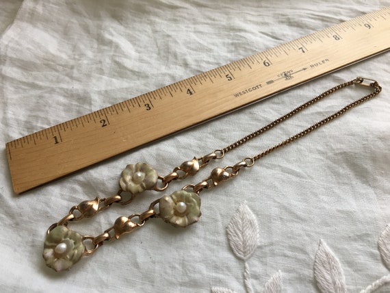 Vintage Enamel Flower Choker: 1940s Pearl Center … - image 8