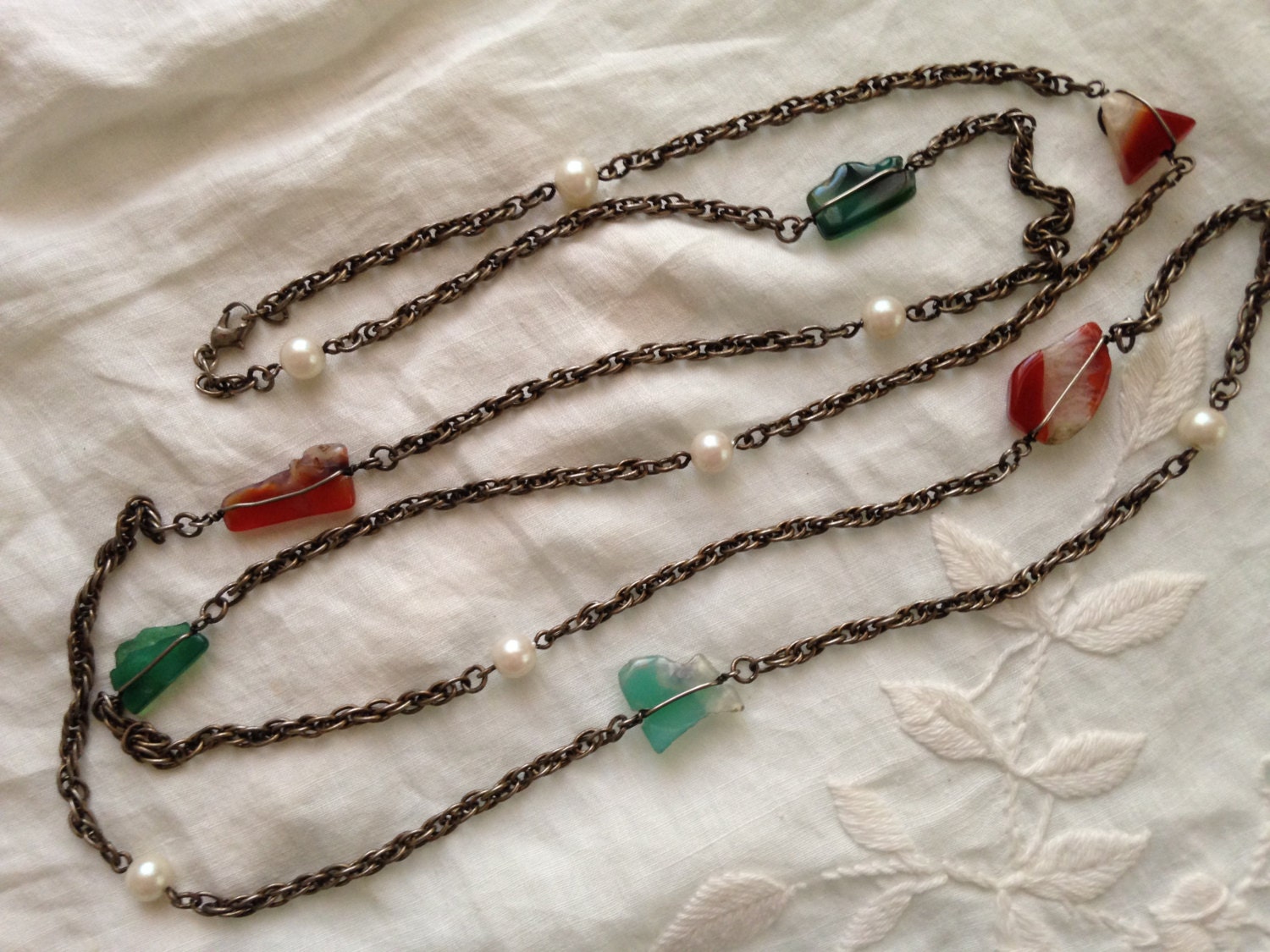 1920s Style Vintage Flapper Necklace Unique Chain and Semi Precious ...