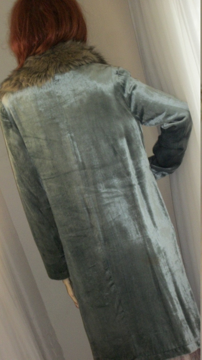 Vintage 1920s Style Flapper Coat Replica Velvet Seafoam Green Size M Removeable Faux Fur Collar