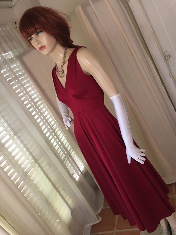 Vintage 1950s Style Deep Ruby Red Jersey Gown Siz… - image 6