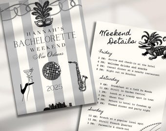Editable New Orleans Bachelorette Invitation Itinerary | NOLA Mardi Gras Theme | Weekend Trip Invite | DIY New Orleans Hen Party Template