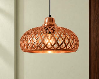 Copper Pendant Light, Moroccan Lattice Chandelier, Woven Dome Kitchen Island Lighting