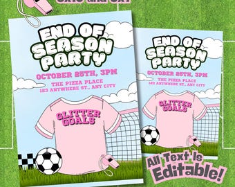 Invitación para fiesta de equipo de fútbol, plantilla editable de Canva (descarga digital)