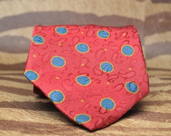 Lanvin Paris Men’s Vintage Silk Tie Red Blue Polka Dot Paris Necktie Luxury Accessory