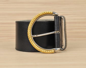 Vintage Dana Buchman Black Leather Oversized Buckle Waist  display picture 1