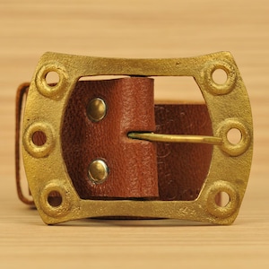 Vintage Campari Leather Belt: Cognac Brown Harness with Solid Brass Buckle