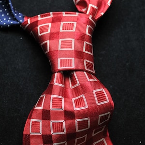 Tommy Hilfiger Silk Tie: Red Square Pattern, Blue Polka Dot Tail