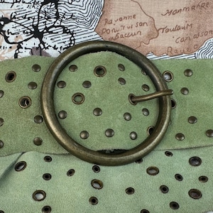 Vintage Handcrafted Green Suede and Black Lace Floral Waist Belt Vintage Suede Belt With Floral Embroidery | Retro Style  main image 2