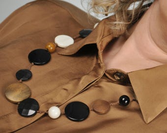 Vintage Wood Bead Necklace: Women's Plastic Bead Statement Jewelry