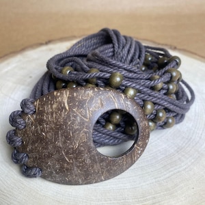 Macrame Belt with Wooden Beads and Coconut Buckle Handcrafted Belt