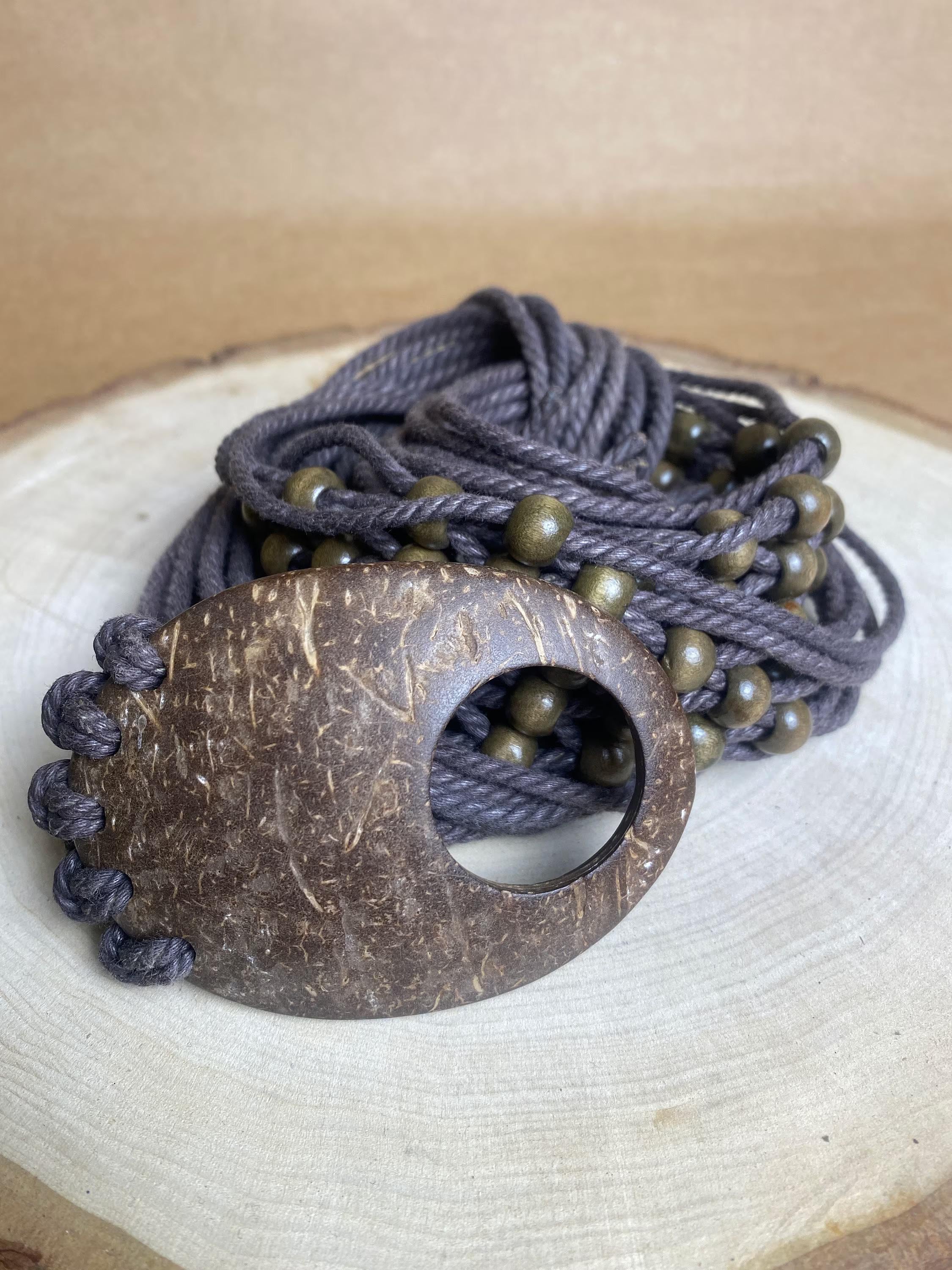Macrame& Wood Bead Stretch Belt Boho Macrame Belt With Beads, Handmade Woven Belt - Etsy main image 2