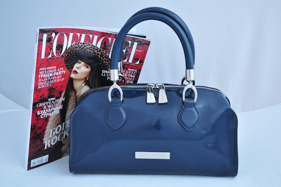 Vintage Coccinelle Dark Blue Patent Leather Bowler Bag