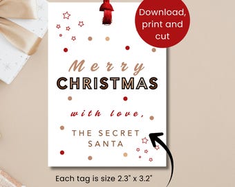 Secret Santa gift tag, secret Santa tags, secret Santa printable, secret Santa ideas, secret Santa download, secret Santa treat favour tag
