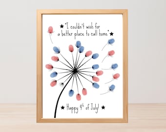 Artisanat d'empreintes digitales du 4 juillet, 250e anniversaire des États-Unis, art des empreintes digitales en classe, souvenir significatif, art mural imprimable du jour de l'indépendance