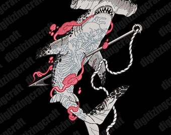 Shark With Tattoo embroidery design file,fisher,warrior,fighter embroidery design file