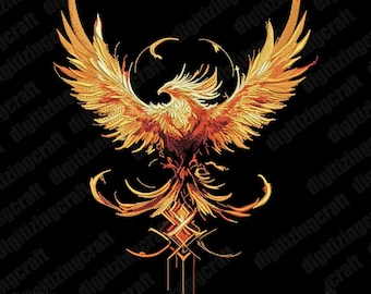 Phoneix Embroidery design - 4 sizes on popular demand top selling design of the shop,Burning,fire,flames,bird machine embroidery design file