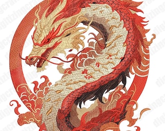 Dragon Embroidery Design File,Machine embroidery design File,Red Dragon, Dragons,Embroidery tshirt design,japanese style
