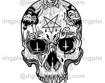 Macabre Chaos Vector design file, gothic, goth design, dark soul, illumianti, upside down cross, evil, devil, skull, lucifer, Vector design