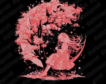 Cherry Blossom X Moon Embroidery design file,machine embroidery design,moon,cherry blossom,japanese embroidery design file