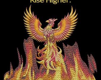 Phoenix rising from golden flames, Embroidery design file golden flames, Burning, fire, flames, bird machine embroidery design file