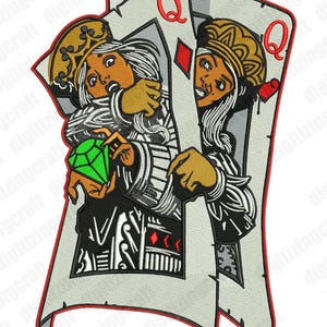 Cartes de la reine, reine des diamants, paire de reines, motif de broderie de cartes, motif de broderie machine
