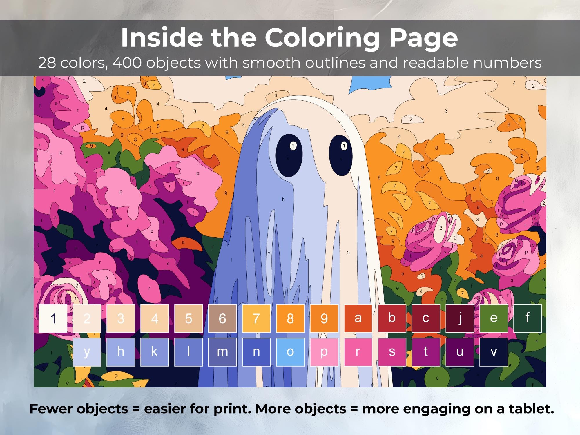 Cute Ghost Paint by Number | Digital Coloring Page for iPad & Procreate ...