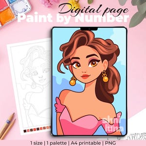 Printable Paint by Number Coloring Page for Adults and Teens, Beautiful Cartoon Girl Art, Mindfulness and Relaxation Coloring Sheet