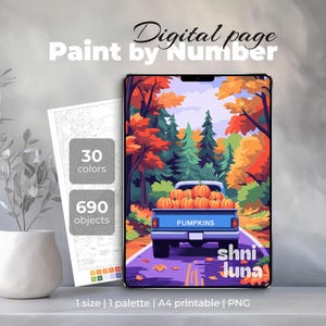 Pumpkin Truck Paint by Number, Digital Coloring Page for iPad & Procreate, Cozy Fall Farm Printable Art, Color by Number Detailed Sheet
