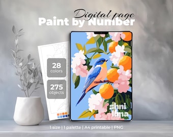 Spring Bird Paint by Number | Digital & Printable Coloring Page (PNG)