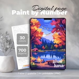 Feu de camp d'automne à colorier | Feuille numérique pour procréer | PNG imprimable