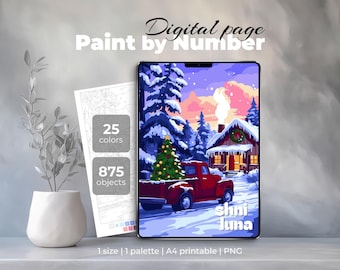 Christmas Truck Paint by Number | Cozy Winter Scene for Adults | Procreate Coloring & Printable Page