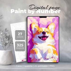 Digital Paint by Number for Adult | Printable Color by Number Cute Corgi | Coloring Page for iPad & Procreate | Stress Relief Coloring Sheet