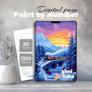 Peinture Magic Express au numéro | Feuille de coloriage numérique pour procréer | Paysage d'hiver à imprimer