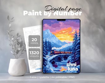 Zauberexpress Malen nach Zahlen | Digitale Malvorlage für Procreate | Winterlandschaft zum Ausdrucken